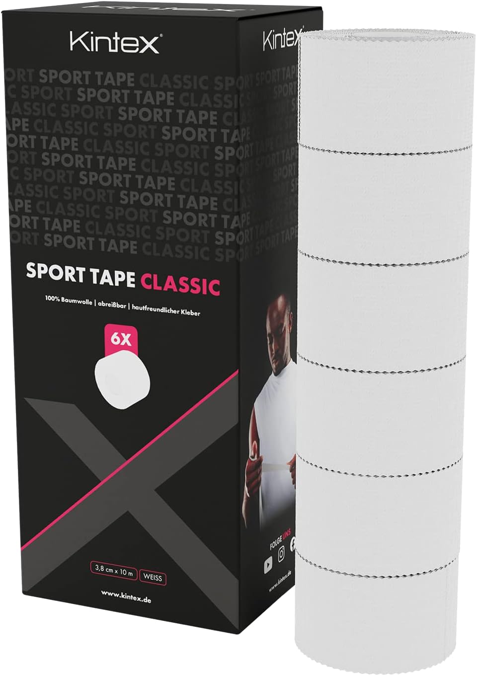Kintex Kinesiology Tape Classic, 5 cm x 5 m, Skin-Friendly & Waterproof Kinesiology Tape, Physio Tape, Medical Tape, for Sports & Physiotherapy (