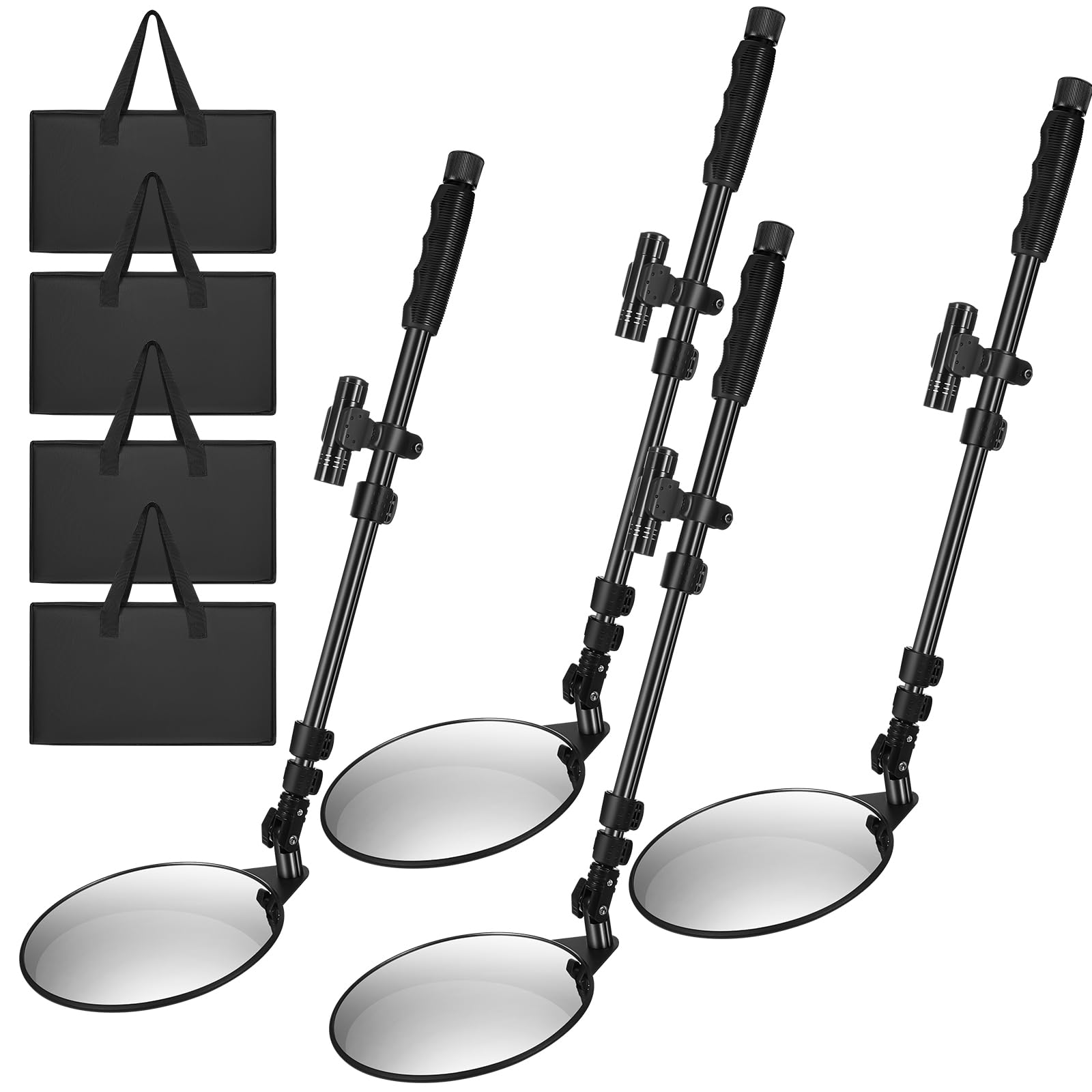 Barydat 4 Pack Under Vehicle Inspection Mirror with Telescoping Handle and Light 8 Inch Diameter Security Angle Adjustment Handheld Inspection Mirror