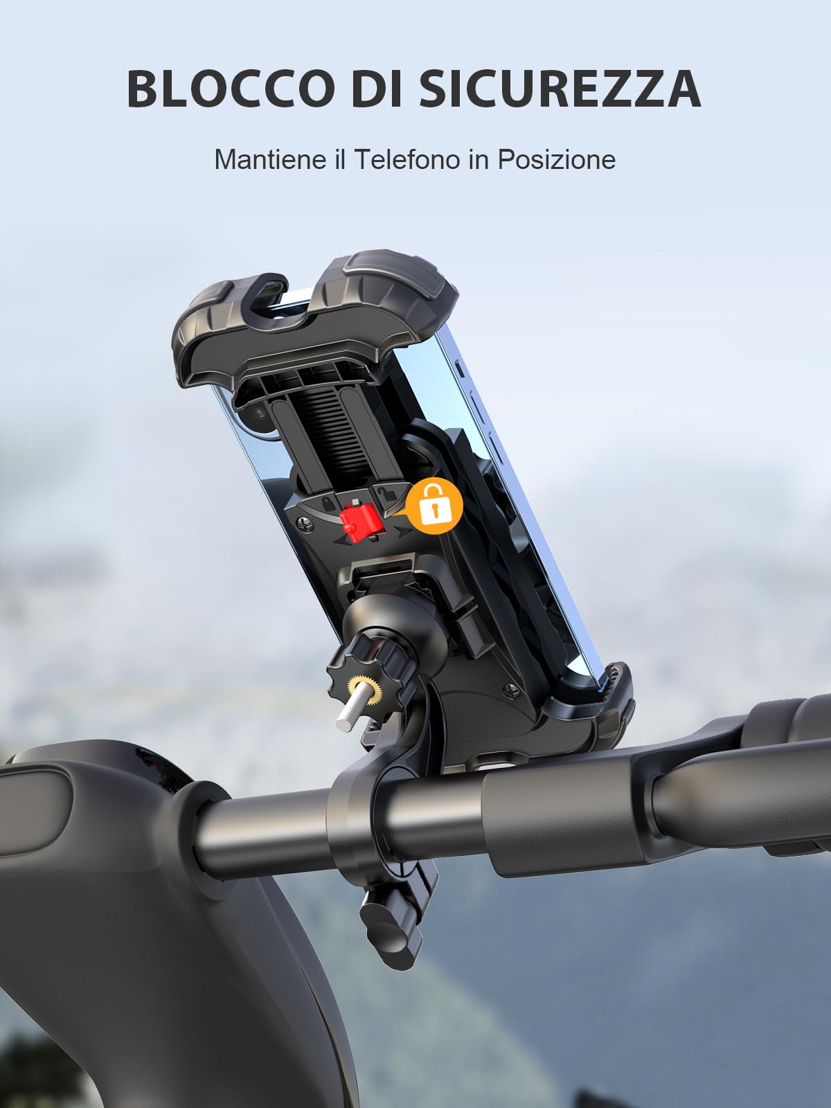 CIRYCASE Porta Cellulare Bici, Aggiornato Protezione & Blocco Sicurezza Ruotabile 360°, Universal Supporto Telefono Bici Moto/Scooter Manubrio Stabilizzatori e Ammortizzatori per 4.7-6.8" Smartphone
