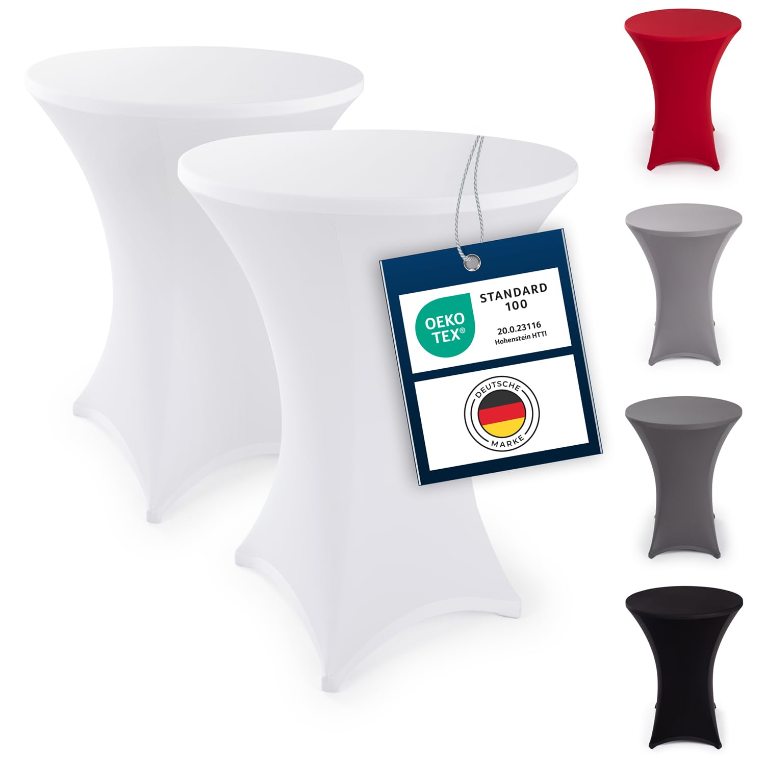 Blumtal 2er Set Stretch Stehtisch Hussen Bügelfrei - Oeko -TEX zertifizierte Tischhussen für Stehtische Ø 60 – 65 cm - Verstärkung im Fußbereich - waschmaschinengeeignet - Weiß