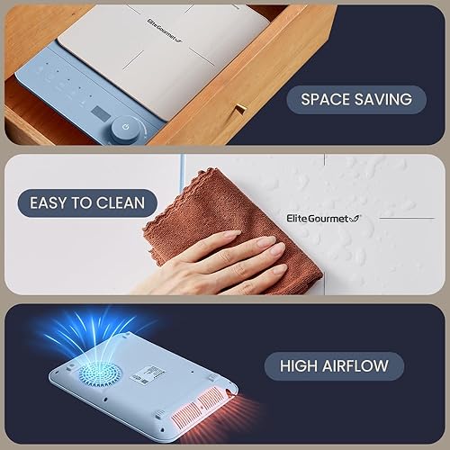 Miniatura 8 de Elite Gourmet EIND57BL - Placa de inducción digital SlimStore, controles táctiles, tapa de vidrio de cerámica, 10 niveles de potencia, temperaturas