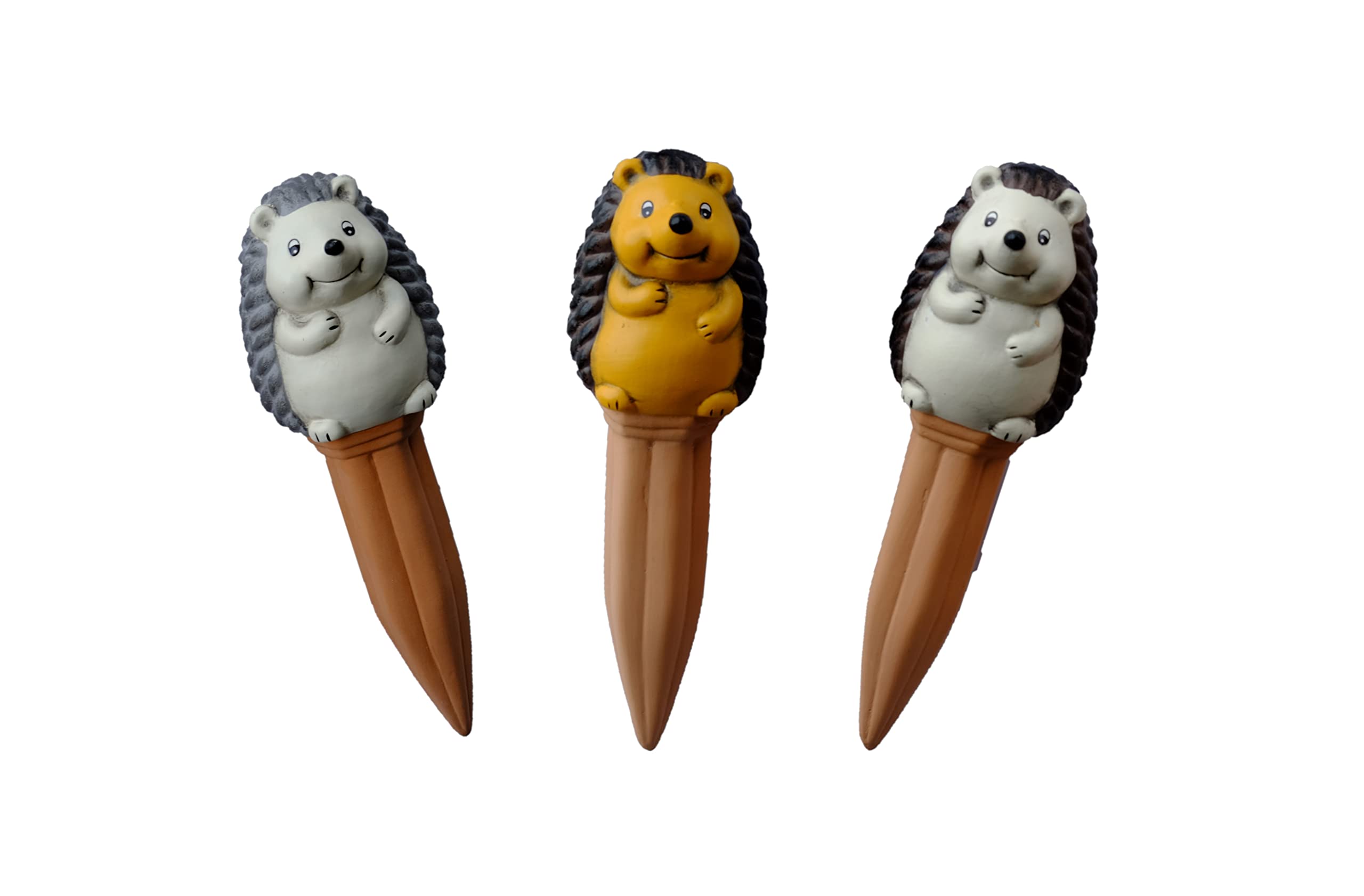 Terracotta Plant Self Watering Spikes - Set of 3 Terracotta Self Watering Bulbs, Self Watering Stakes, Self Watering Globes for Pot Plants (Hedgehogs Painted, Small)