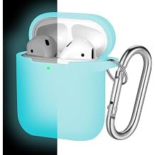 Hamile Compatible with AirPods Case Cover, Soft Silicone Protective Skin Front LED Visible Designed for Airpod 2/ AirPod 1 with Keychain Accessories, Women Girls Men Boys,Nightglow Blue