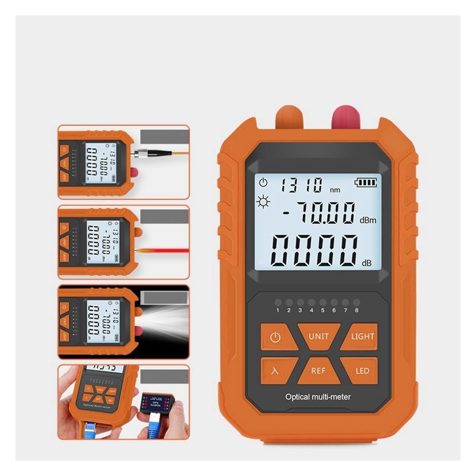 Testeur de Fibre Optique Compteur De Puissance Optique 2x4 en 1, Localisateur Visuel Défauts, Stylo Lumineux 5Km, Éclairage LED, Réseau OPM, Outils Test Câbles À Fibres Optiques