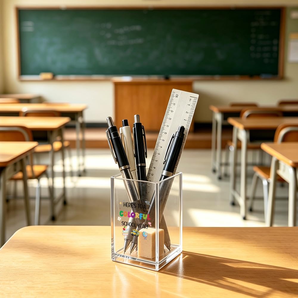 Pot à crayons en acrylique pour la rentrée scolaire, cadeau pour étudiants, enseignants, fille, fils, petits-enfants, cadeau de premier jour d'école pour adolescents, filles, garçons