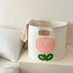 Cesta de armazenamento de brinquedos de feltro tulipa com alças (tulipa rosa)