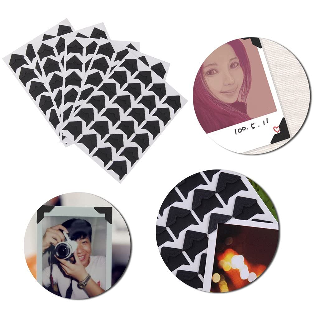 Sunkizzrs® 5 Sheets Photo Corners Self Adhesive Photo Mounting Sticker Paper Corner Stickers for Scrapbook Album (Black) 4