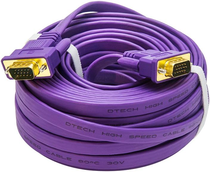 Blасk Frіdау - 80% оƒƒ DTECH 65ft Extra Long Thin VGA Cable Male to Male 15 Pin Connector Flat Video SVGA Cord for Computer to Monitor Projector (20 Meter, Purple)