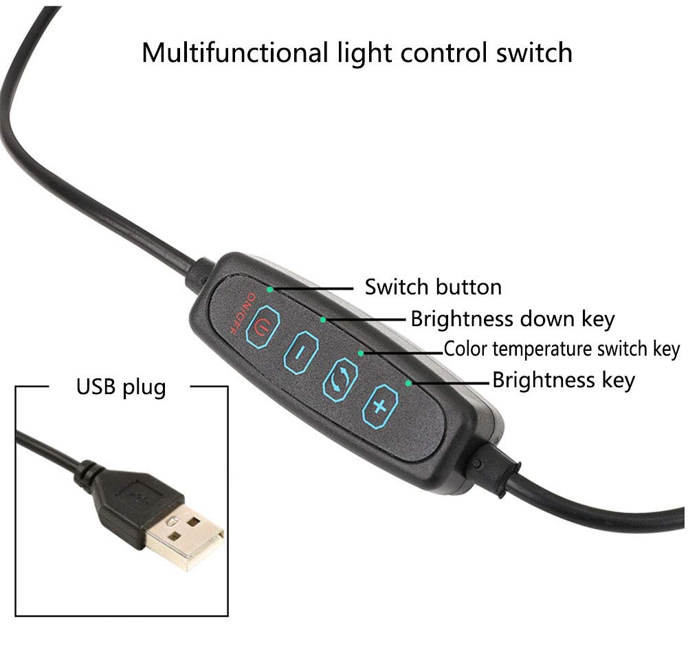 Anello Luminoso A LED da 10 "con Supporto per Treppiede E Supporto per Telefono, Kit Luce Anulare Dimmerabile da Tavolo con 3 Colori E 10 Luminosità per Trucco, Selfie, Fotografia