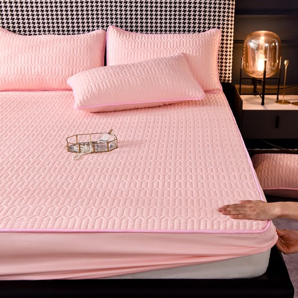 Colchón Protector espesante Cubierta de colchón Grueso Lino Acolchado Lino Ropa de Cama Estampada sábana Grande sin Funda de Almohada, Gris Oscuro, 150x200x25cm