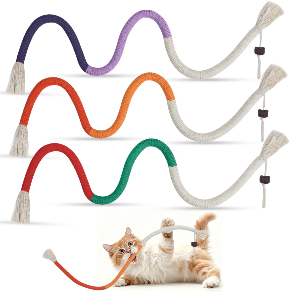 YUFETY 3 Pcs Catnip Chew Rope Toy for Cats - 60cm (23.6 Inches) Interactive Dental Toy for Teething Relief & Stress Relief for Kittens & Adult Cats