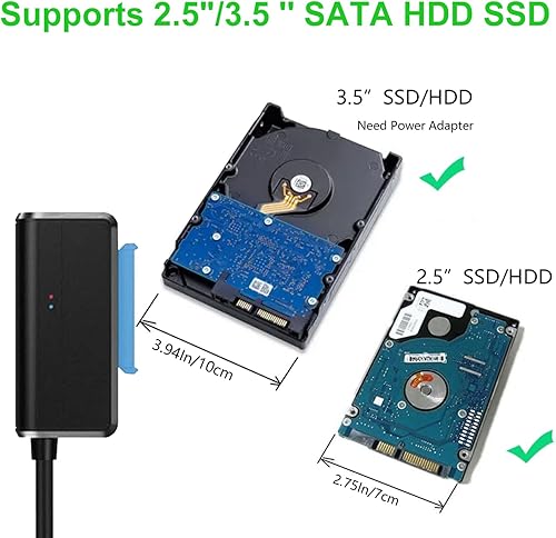 Miniatura 6 de Cable SATA a USB 3.0 a 2.5 Adaptador de disco duro de 3.5 pulgadas, convertidor externo para transferencia de datos SSD/HDD, con fuente de