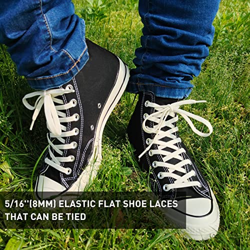 Image of UamGlsob 2 Pairs 5 /16 inch Flat Elastic Shoe Lace, 27 inch-72 inch Length Stretch Shoelaces Strings Replacement for High /Low Top Sneakers