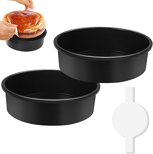 Miniatura 9 de Juego de 3 moldes para pasteles de 8 pulgadas, antiadherentes redondos con 110 piezas de papel pergamino, moldes para hornear pasteles de acero al