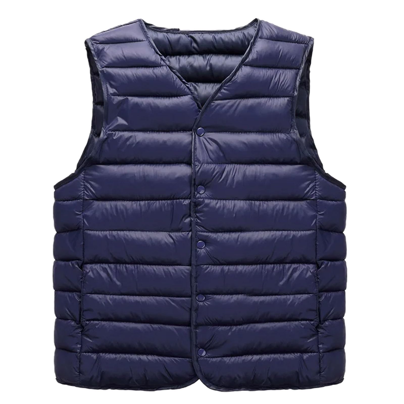 Chaleco cálido de invierno para hombre, ultraligero, cuello en V, sin mangas, con botones, plegable, forro de algodón cálido