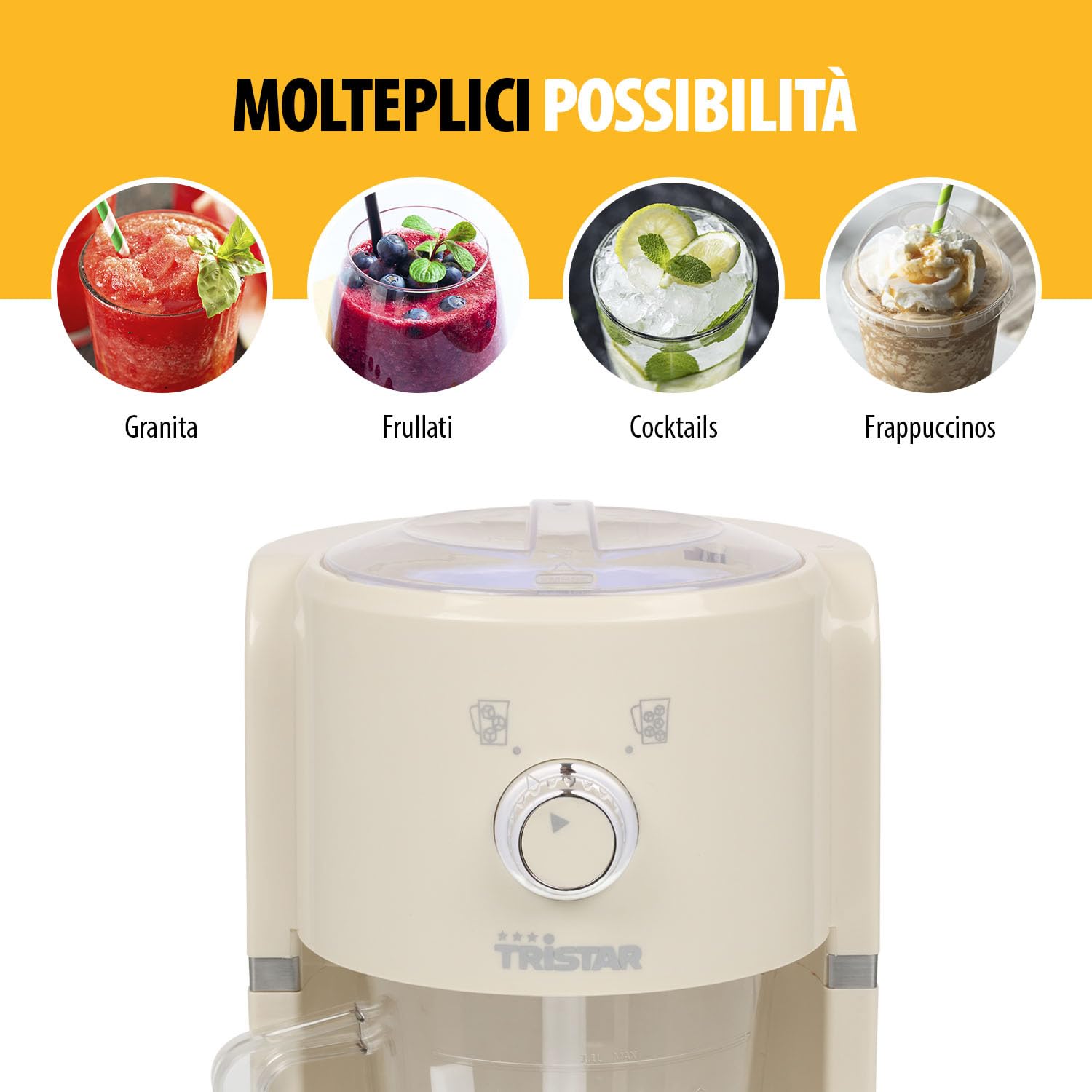 Macchina per granite Tristar - 2 dimensioni di ghiaccio tritato - 250 g di ghiaccio al minuto - contenitore da 1,1 L - scomparto per il ghiaccio da 600 ml - KD-7310