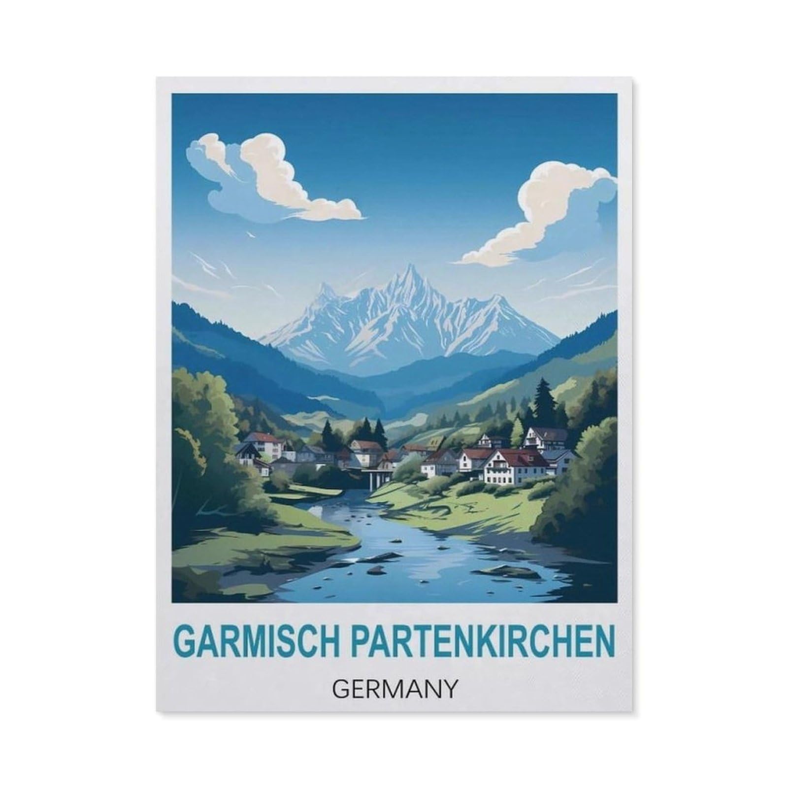 BEAYODKP DIY 5D Diamond Painting，Garmisch Partenkirchen Germany Vintage Travel Posters，Round Diamond, Used for Room Decoration（30 x 40 cm/11.81 x 15.74 inches）-CA19