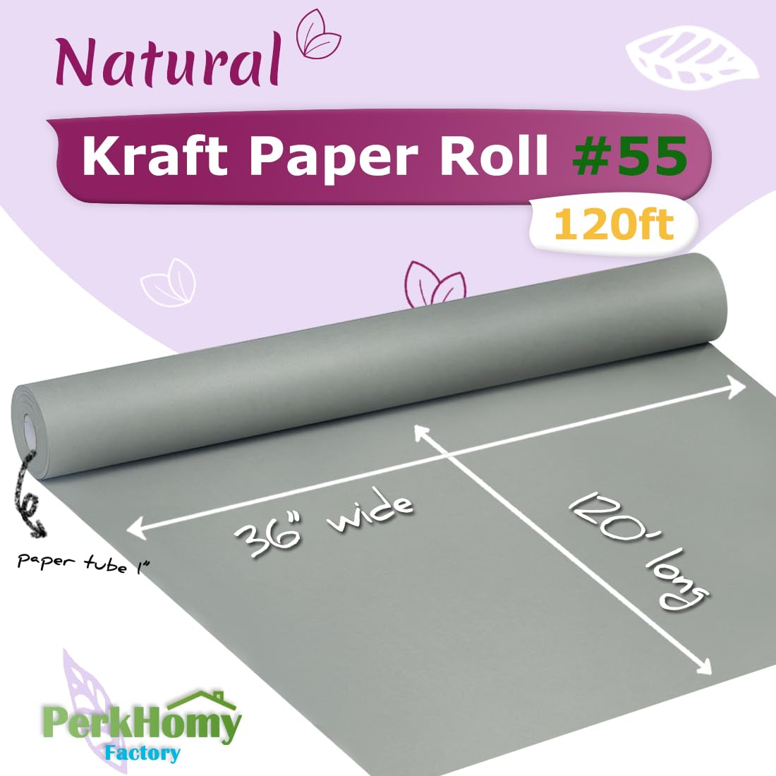 PerkHomy - Rollo de papel kraft gris claro de 36 x 1.45 pulgadas (120 pies) para manualidades, tablón de anuncios, papel de arte para niños, cubierta de mesa, manualidades, envoltura de regalos,
