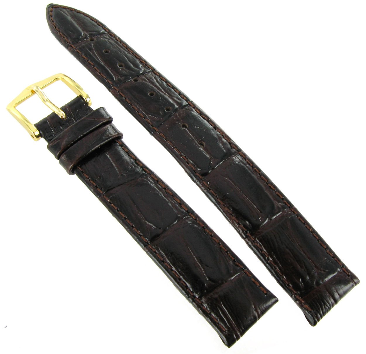 Hirsch 15mm Duke Alligator Grain Dark Brown Genuine Leather Padded Watch Band Strap