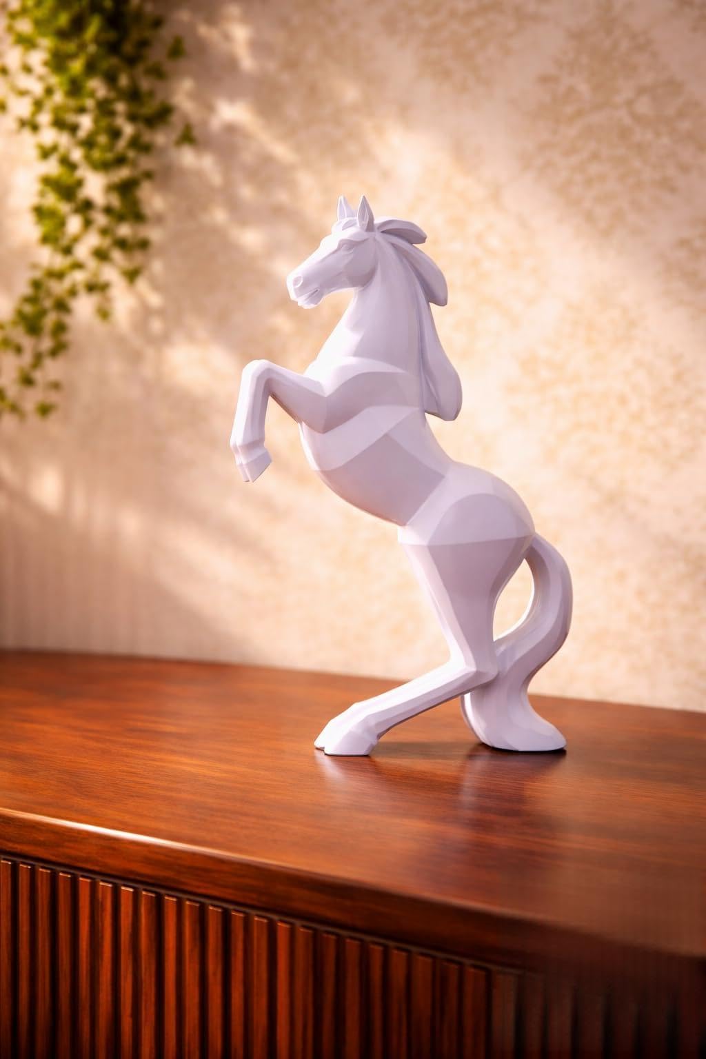 GW Creations Running Horse Showpiece, 25 cm White Polyresin Figurine, Vastu Home Office Decor, Wealth Success Symbol (White)