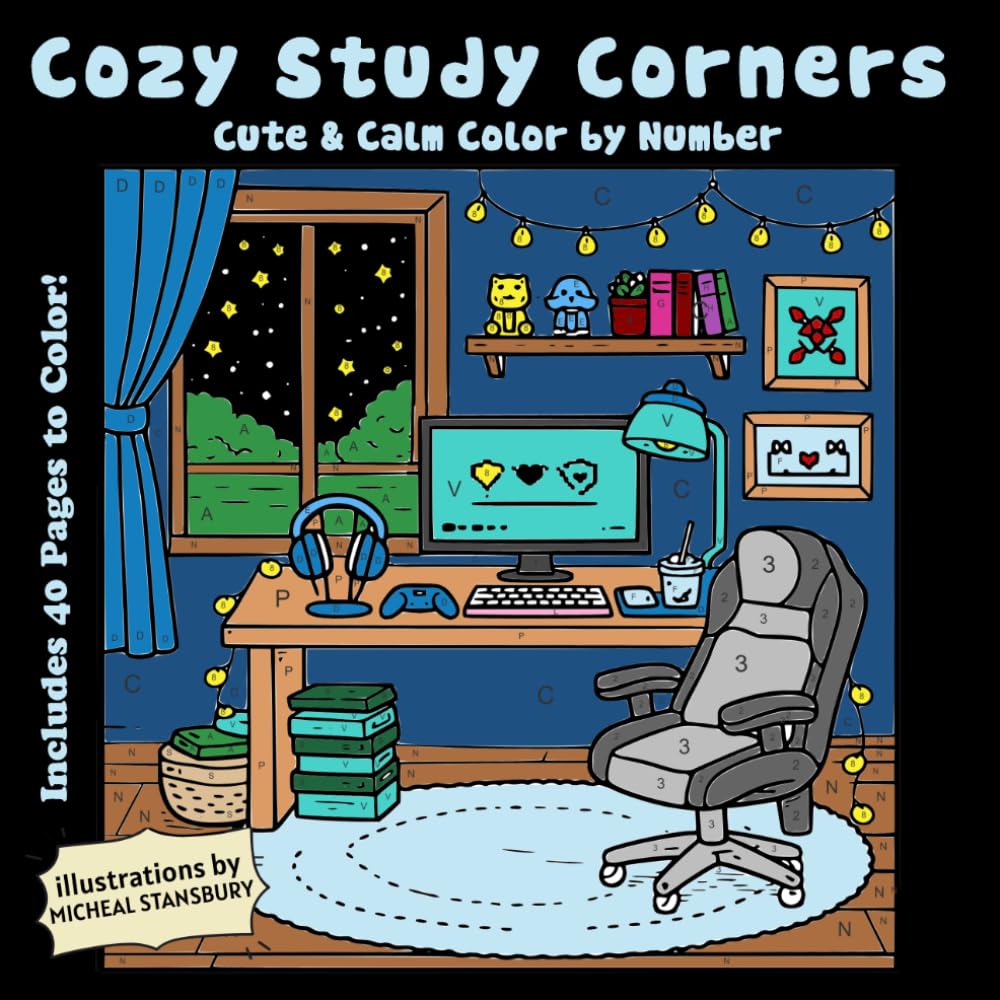 Cozy Study Corners Color By Number: Cute Workspaces and Relaxing Reading Nooks (Cute & Calm Color By Number)