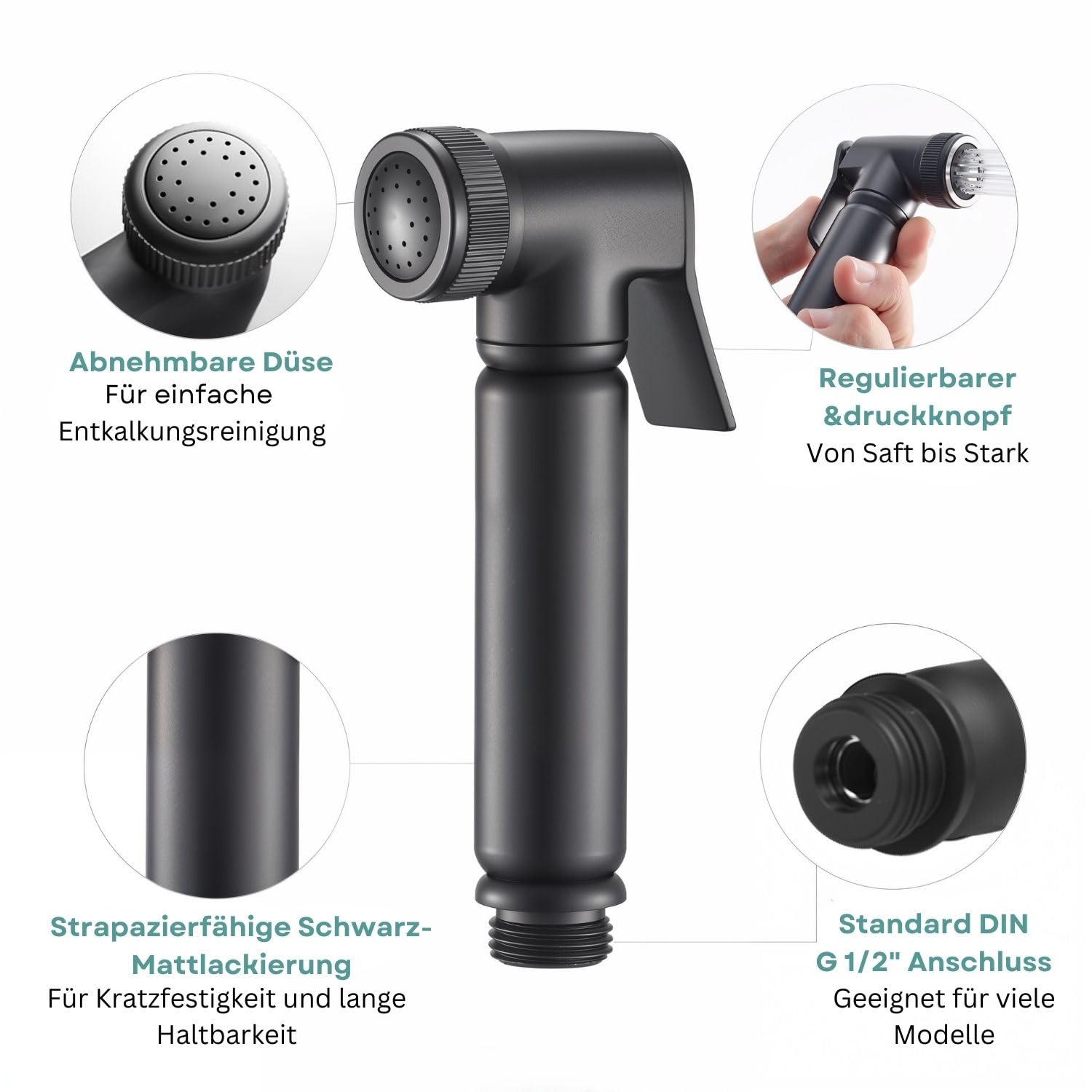 SOHO Matte Black Design Toilet / Bidet Shower Head, Complete Solid Brass Kit with Integrated Stop Valve - Image 3