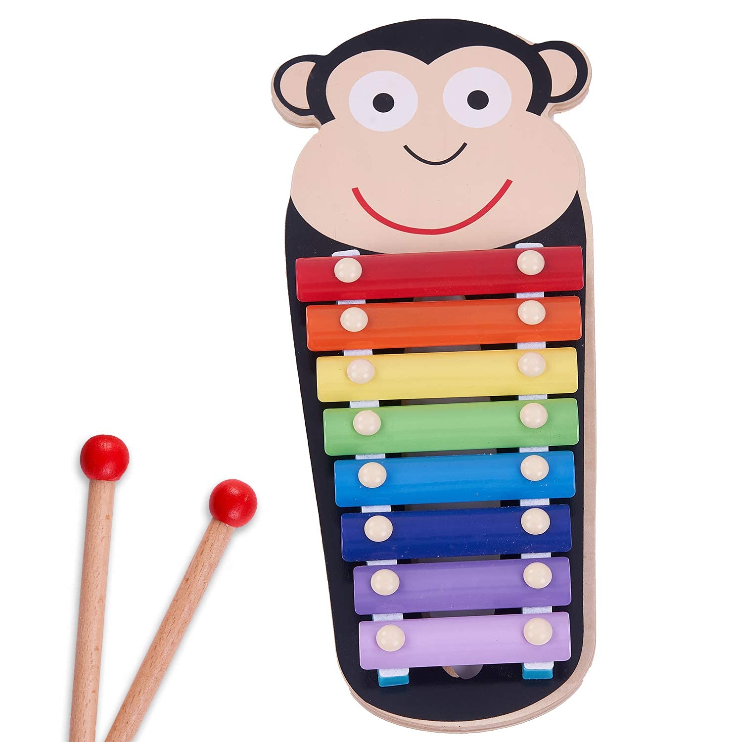 BAYBEEWooden Xylophone Musical Toy for Kids with 8 Knots, Non-Toxic Animal Shaped Xylophone with Colors, Musical Instrument Toy for Kids, Toys Enhance Motor Skills & Hand Eye Coordination (Monkey)