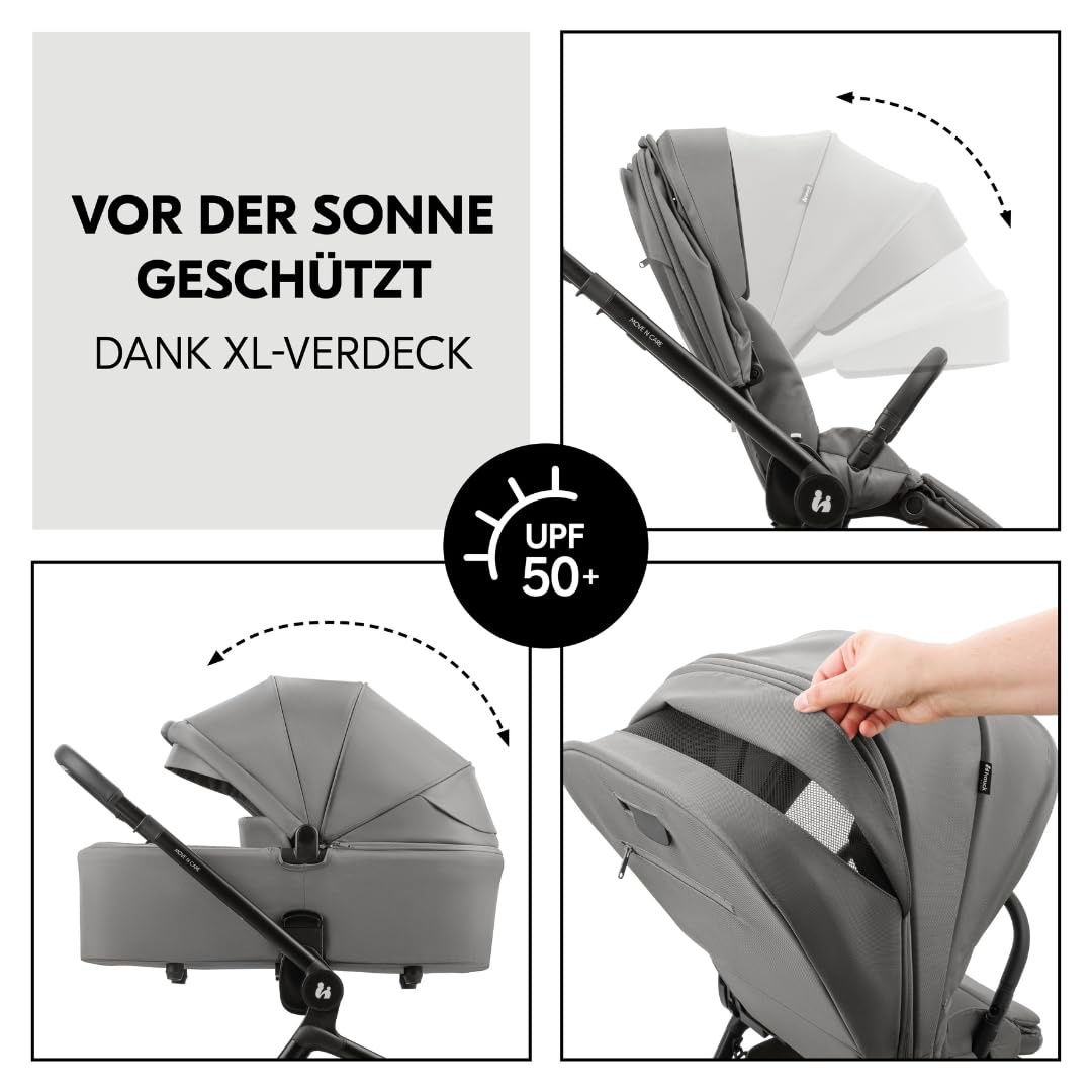 Hauck 3in1 Kinderwagen Set Move N Care mit Drive N Care Babyschale – Kombikinderwagen ab Geburt bis 22 kg mit Federung & wendbarer Sitzeinheit – Dark Grey