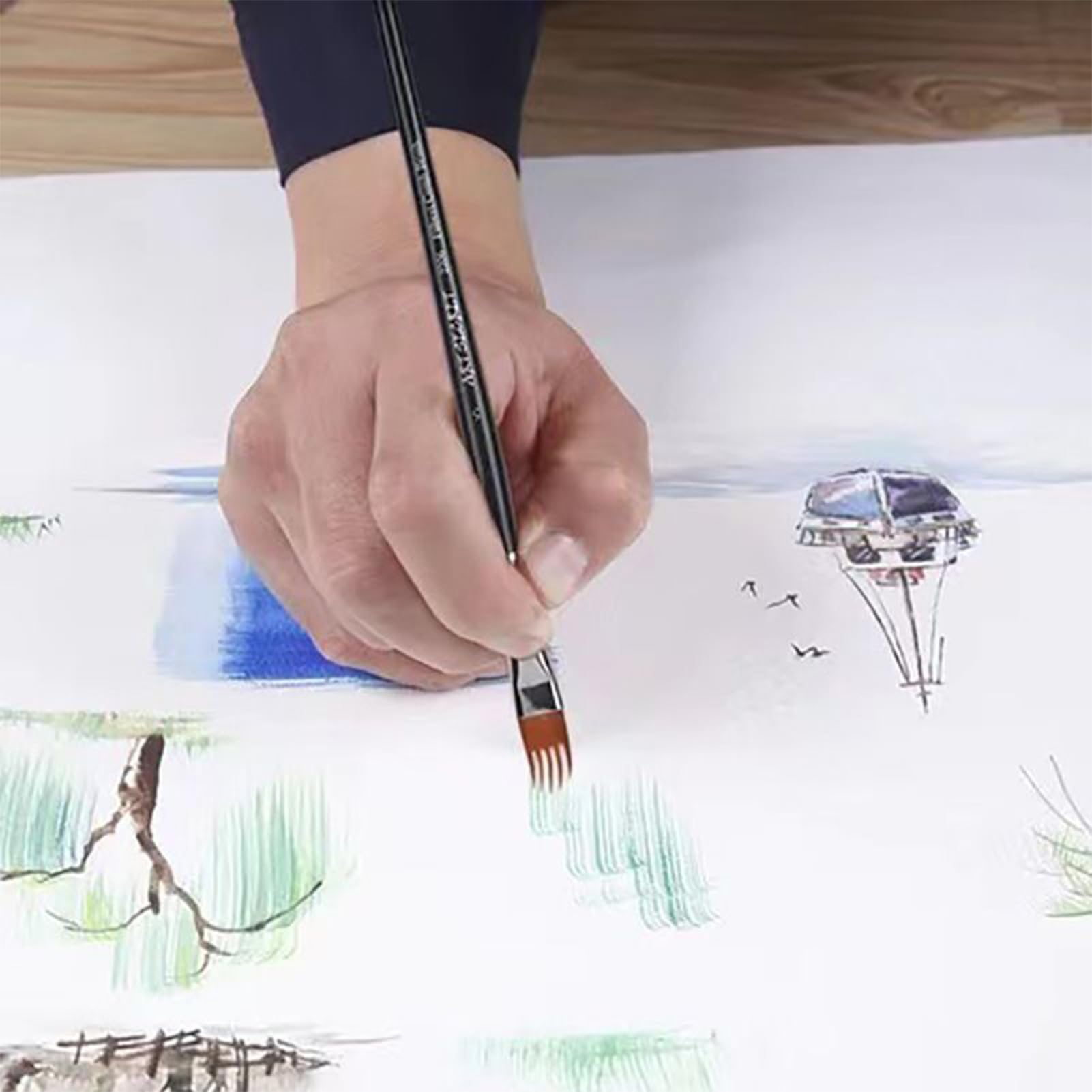Pinceles De Pintura para Artistas, Ergonómico 4 Piezas Herramientas Pluma | Pinceles para | para Colorear en Clase Y Dibujo De Adultos