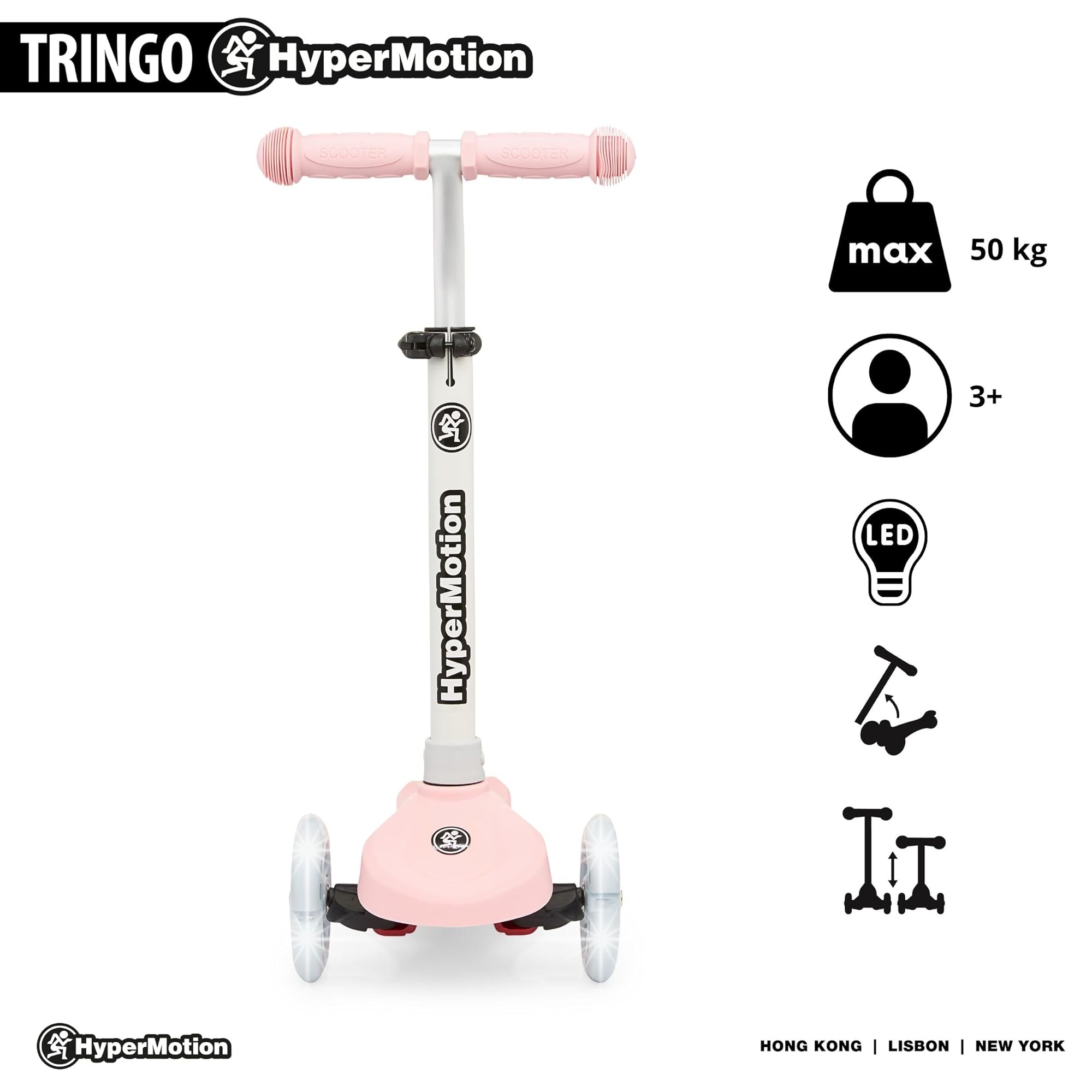HyperMotion Patinete de tres ruedas para niños de 3 a 8 años, patinete de equilibrio TRINGO, patinete antideslizante, patinete ajustable para niña, niño 3+, carga máxima 50 kg