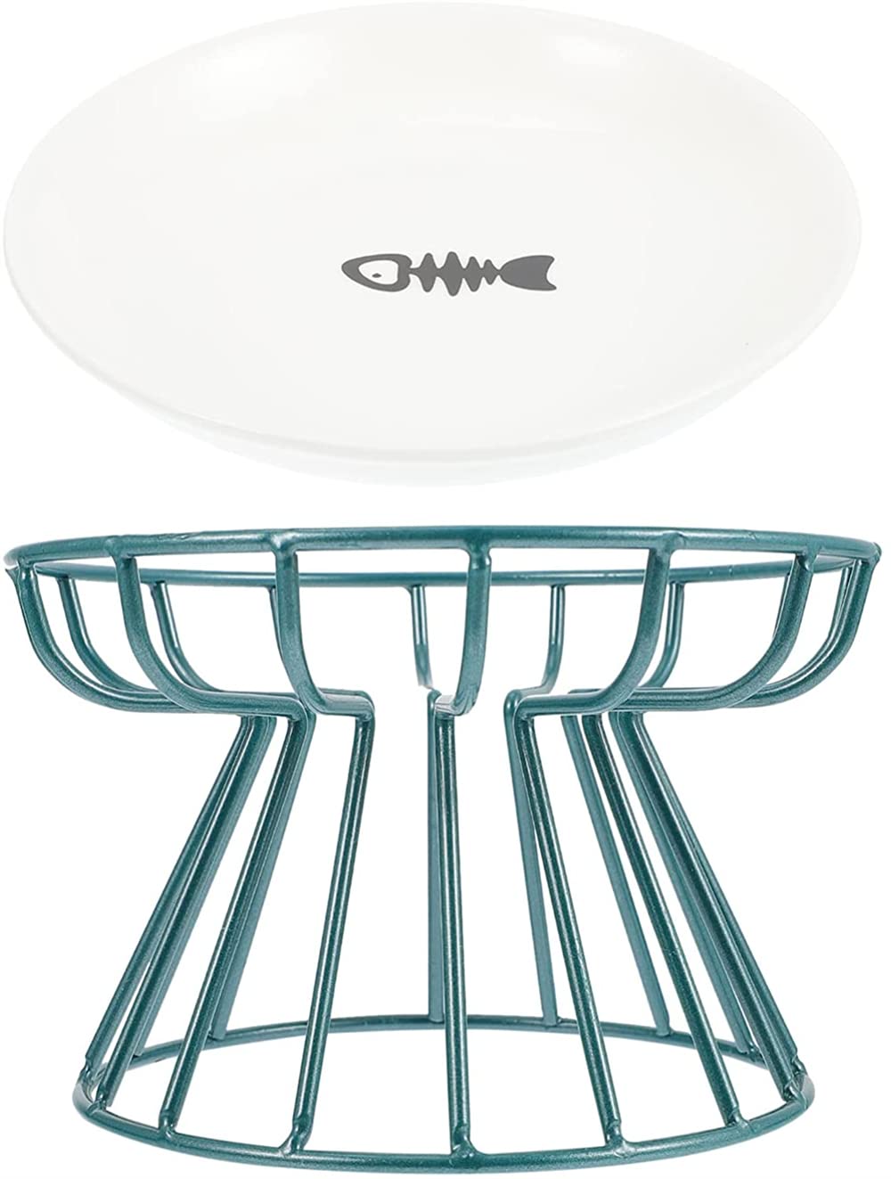 ELECDON Pet Feeding Dish with Stand, ELECDON Ceramic Cat Bowl, Raised Puppy Kitten Food Dispenser Pet Animal Food Feeding Bowl with Stand for Home (Green)