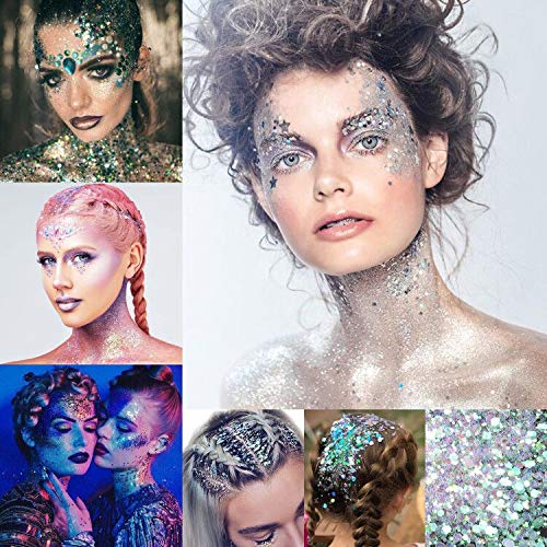 Warmfits Holographic Chunky Glitter 12 Colors Total 120G Face Body Eye Hair Nail Festival Chunky Holographic Glitter Different Size Stars And Hexagons Shaped (Set A) #TOP6