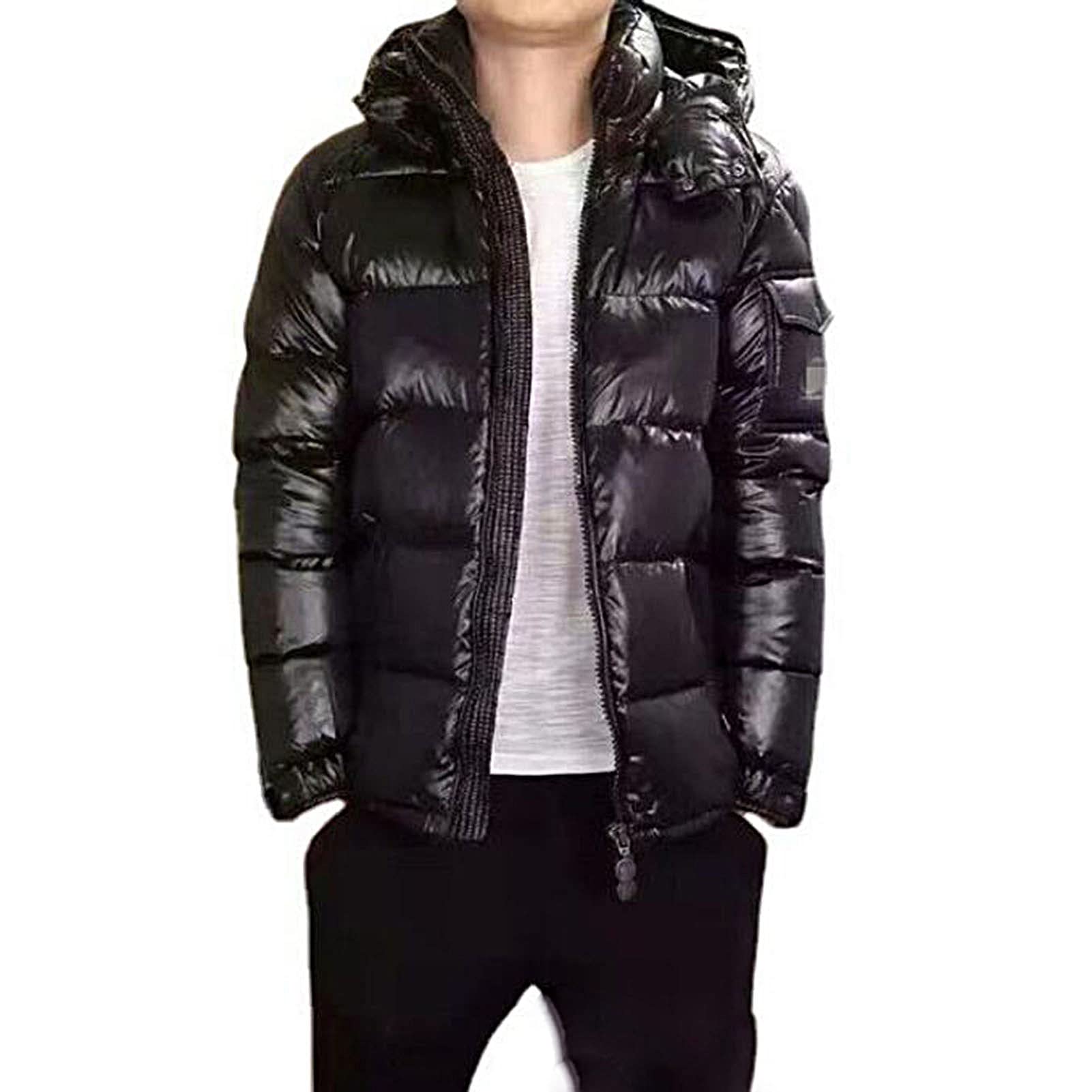 JBHURF Classic Down Jacket Male Couples Bright face Washable Duck Down Jacket Winter Windproof Jacket 90% White Duck Down Winter Outdoor Jacket (Color : Black, Size : Large)
