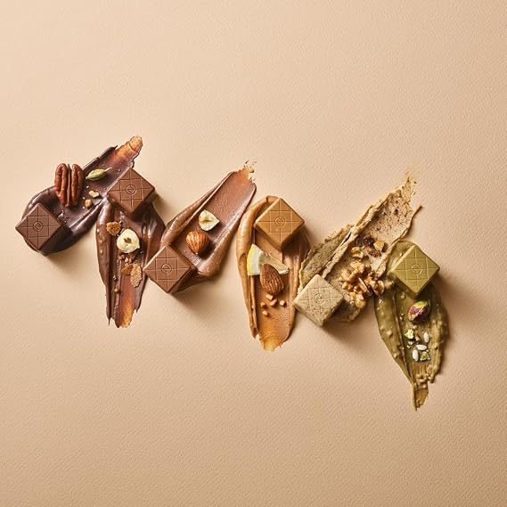 Neuhaus Belgian Chocolate Les Savoureux 24 pcs Assortment Gift Box Gourmet Pralines with Gianduja, Hazelnut, Almond, Pistachio, Walnut & Pecan Premium Copper-Toned Box