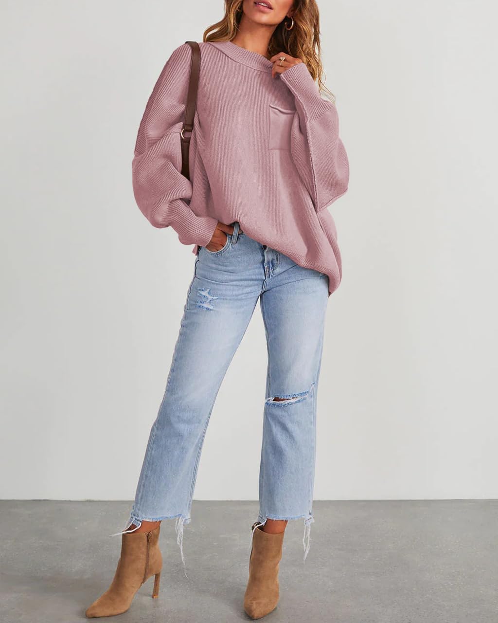 Women's Oversized Sweaters 2025 Crewneck Long Sleeve Batwing Pullover Tops
