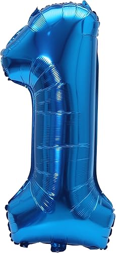 Miniatura 2 de YPSelected Globo de aluminio grande de 32 pulgadas con número de helio, cumpleaños, boda, fiesta, 0-9 (azul, 1)