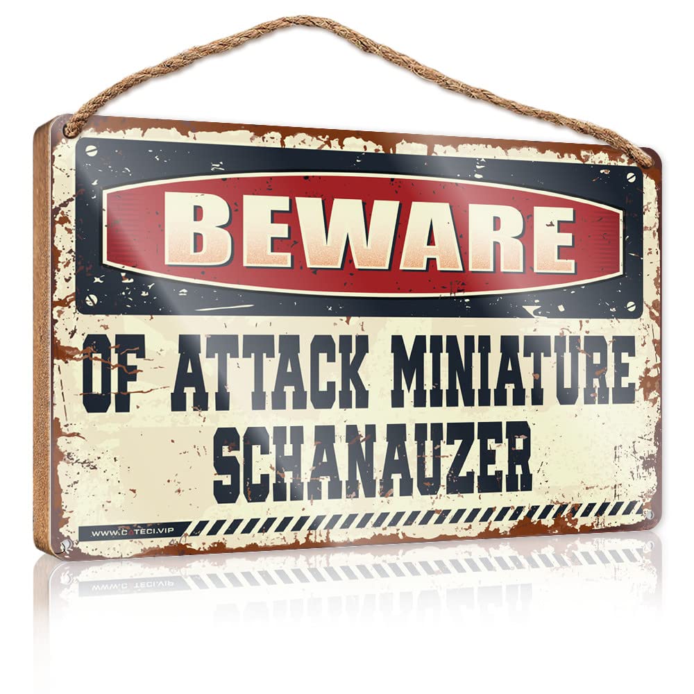 HELIOFORGE Wooden Plaques For Crafts Beware Of Attack Miniature Schanauzer Wooden Sign(15X28CM)