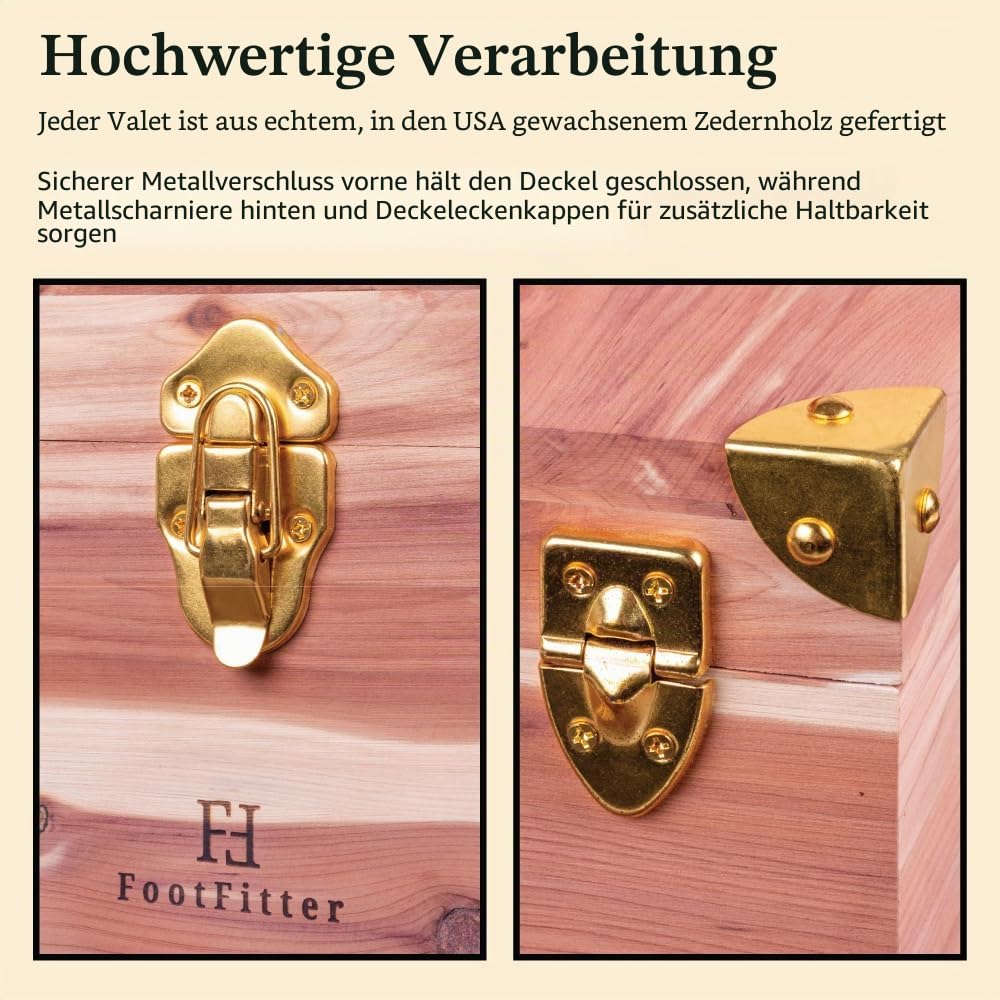 FootFitter Grand Cedar Schuhputzbox, Valet Aufbewahrungsbox für Schuhpflegewerkzeuge & Schuhpolierer
