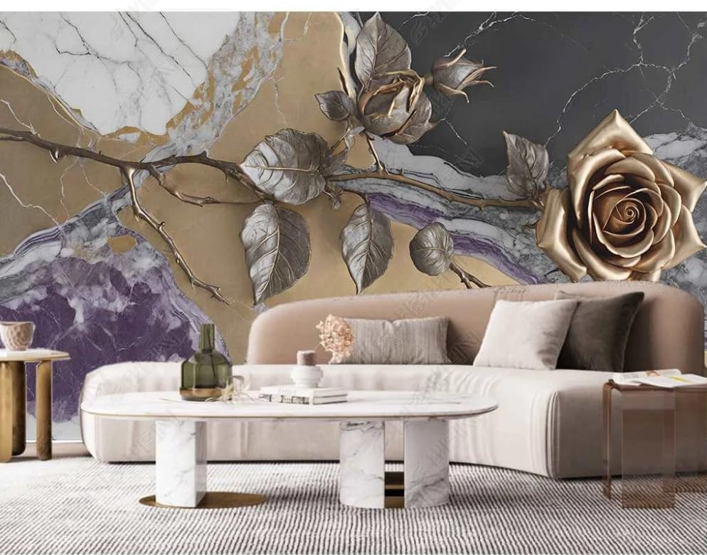Papier peint panoramique marbre rose et or 150x105 cm pour décoration murale
