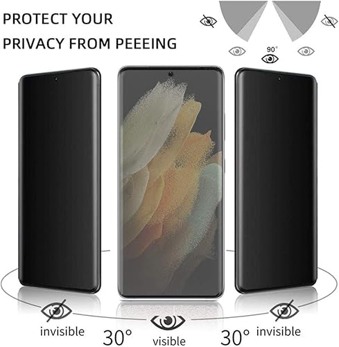 Miniatura 3 de VIESUP Protector de pantalla de privacidad para Samsung Galaxy S21 Ultra 5G, vidrio templado, 2 unidades 3D curvado cobertura completa antiespía