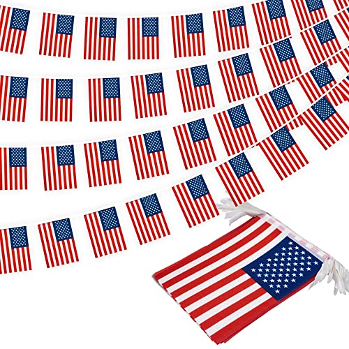 American String Flag Pennant Banner, Small Mini US USA Flags Bunting Banner, Country Garland Decoration for School, Party, Classroom, Sports Events, Patriotic 4th of July Decor, 33 Feet 30 Flags