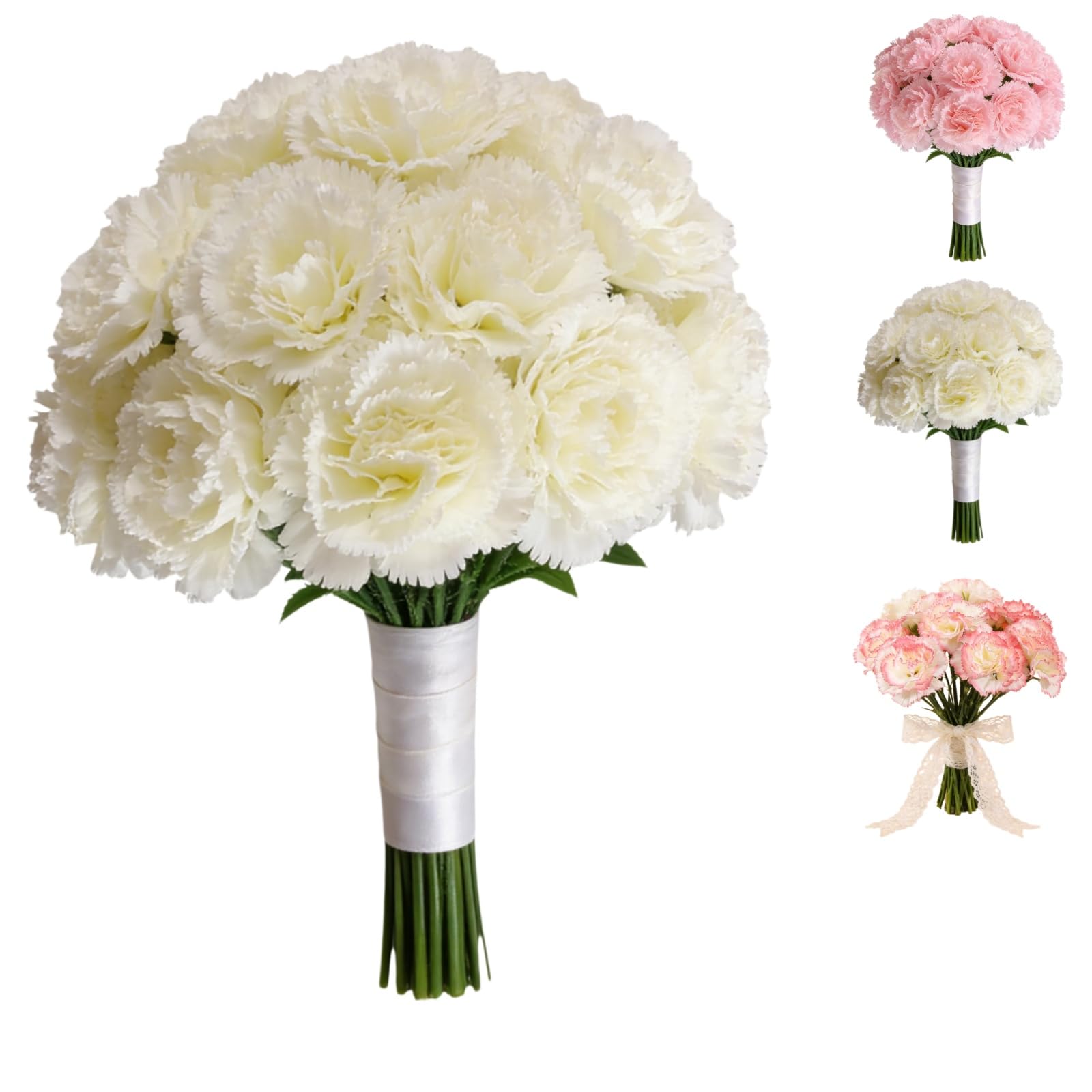 NIFTYY 6 Pack Artificial Carnations, 8cm Wide Large Real Touch Silk Flowers, Wedding Home Table Decor (White)