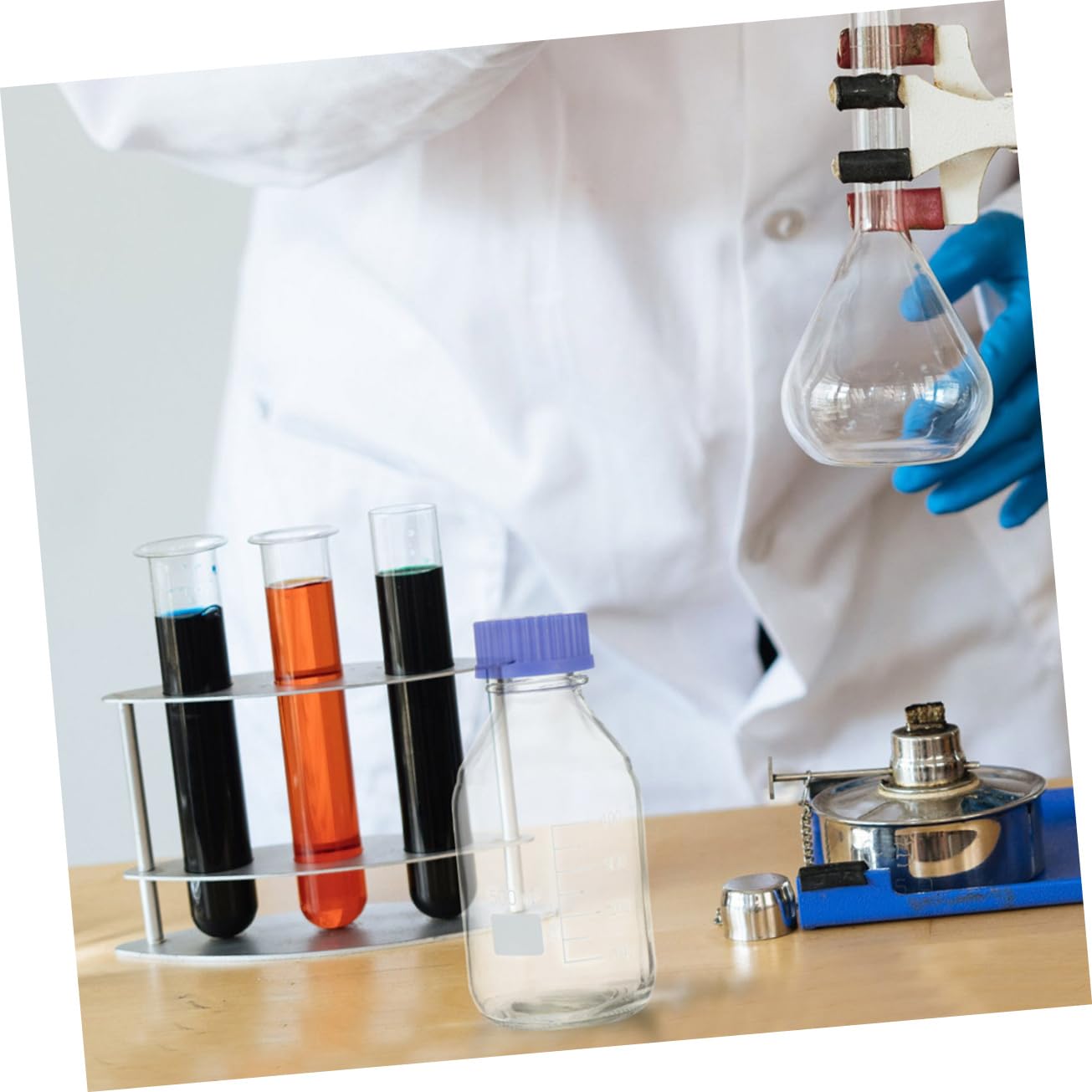 STOBAZA 500ml Lab Chemical Reagent Bottle Small Bottle Scale Line Blue Cap Sample Sealing for Education Research