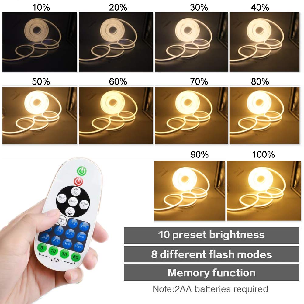 XUNATA 18m Tira de Luz de Neón LED Regulable con Control Remoto IR de 23 teclas y Fuente de Alimentación de Transformador, Brillo Ajustable, Blanco cálido