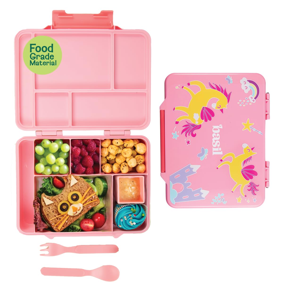 Plastic Binge Bento Box - Lunch Box for Kids, 1330 ml|5 Compartment Lunch Box|BPA free Tiffin Box for Kids|Leak Proof Lunch Box|Ideal Tiffin for Kids for School|Bento Lunch Box - Pink