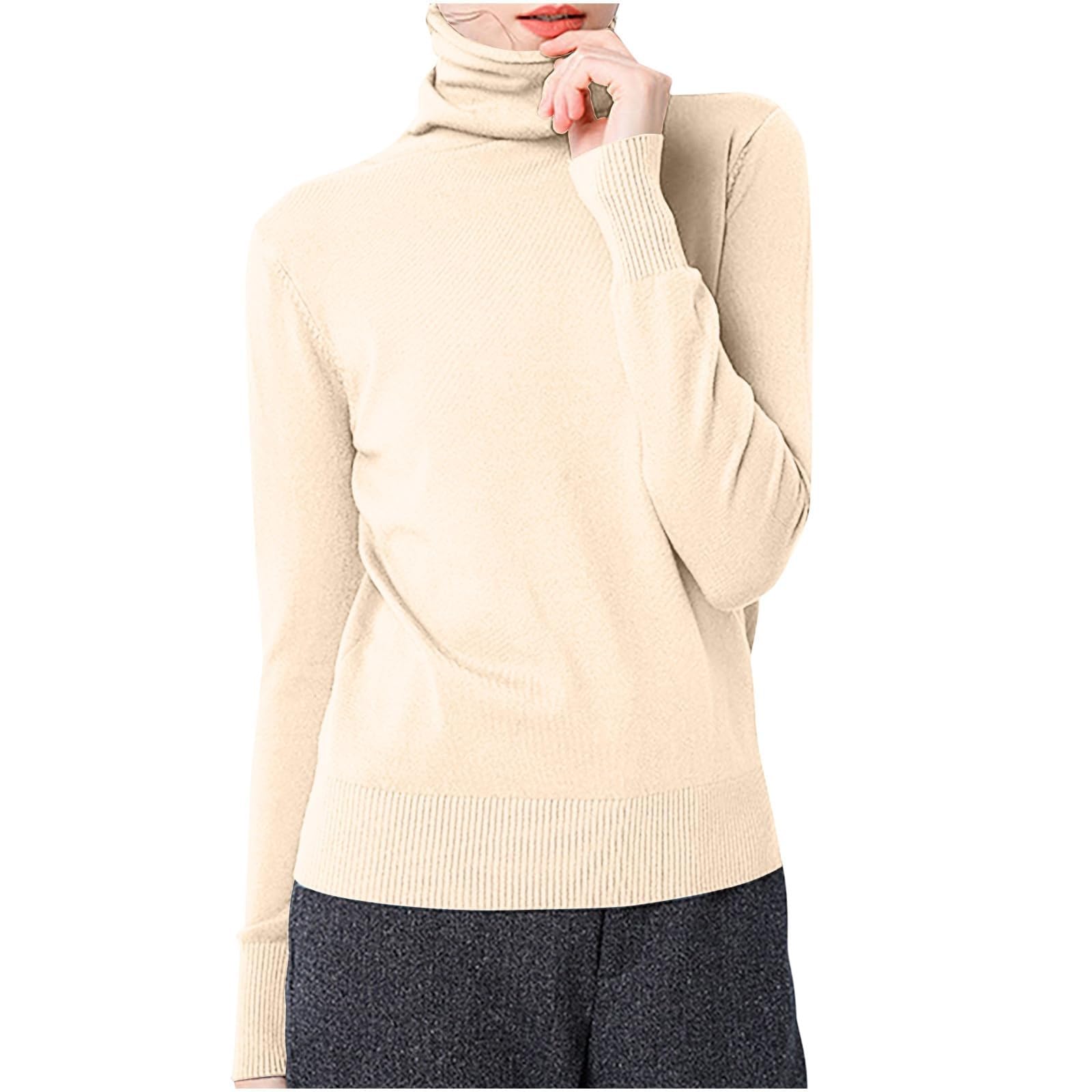 Womens Turtleneck Long Sleeve Cashmere Sweaters Lightweight Solid Casual Fuzzy Pullover 2025 Fall Wool Dressy Jumper