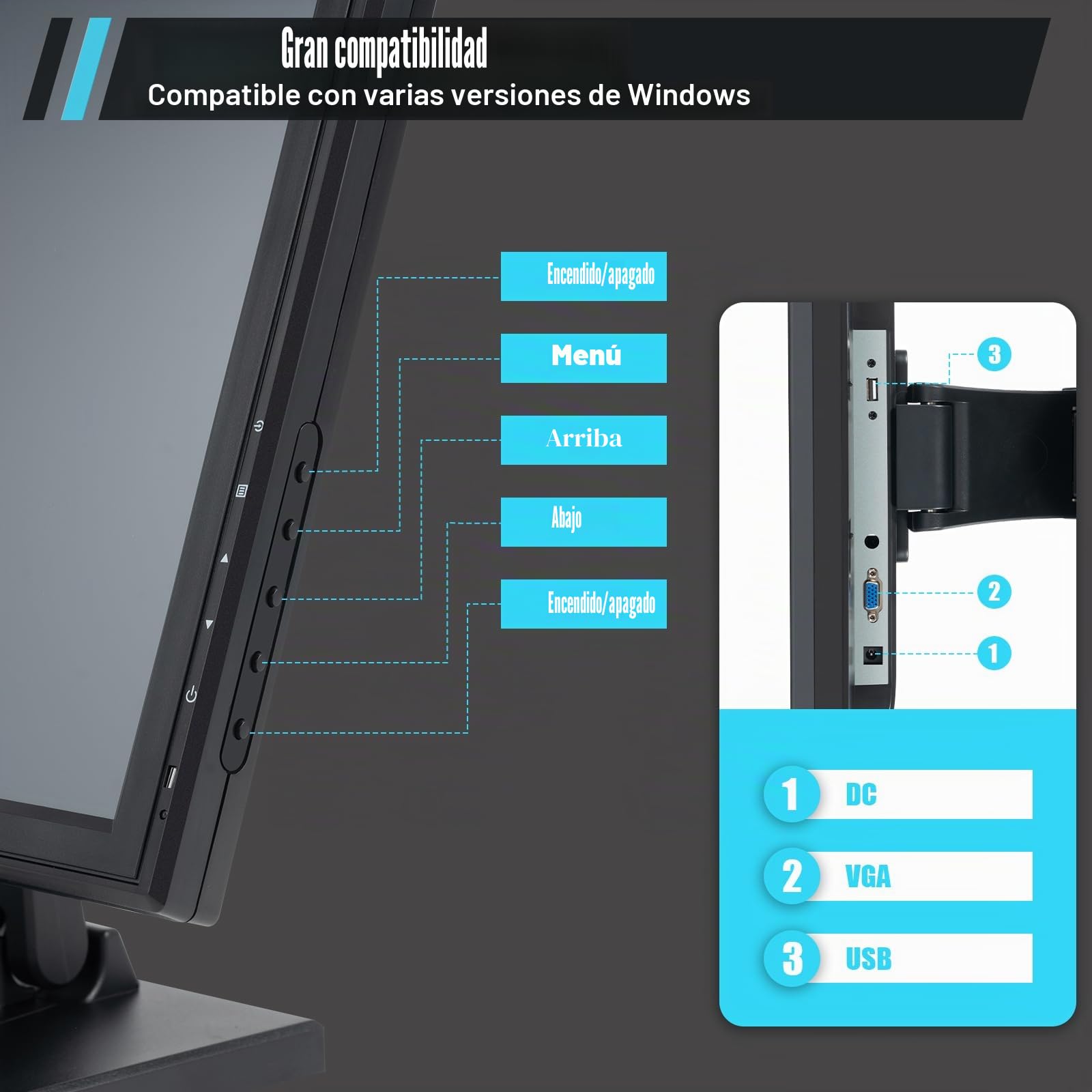 Pantalla táctil LCD, pantalla táctil de 17 pulgadas, pantalla táctil de registro de efectivo, monitor de efectivo para PC, POS, caja registradora, restaurante, bar, cafetería, alta