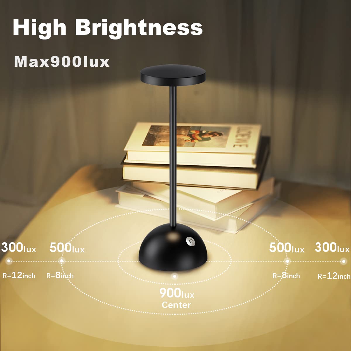 Hapfish Lampara de Mesa LED Recargable, 5000mAh Lamparas Escritorio de Carga USB sin cable y portatil, Lámpara Bateria Inalambrica, Para Exterior, Mesita Noche, Jardin, Sobremesa, Restaurante
