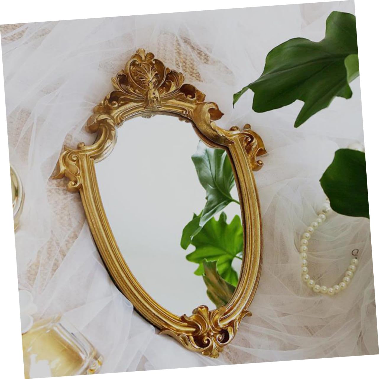 Healvian Retro Relief Hängespiegel aus Glas in Gold, Dekorativ für Wand