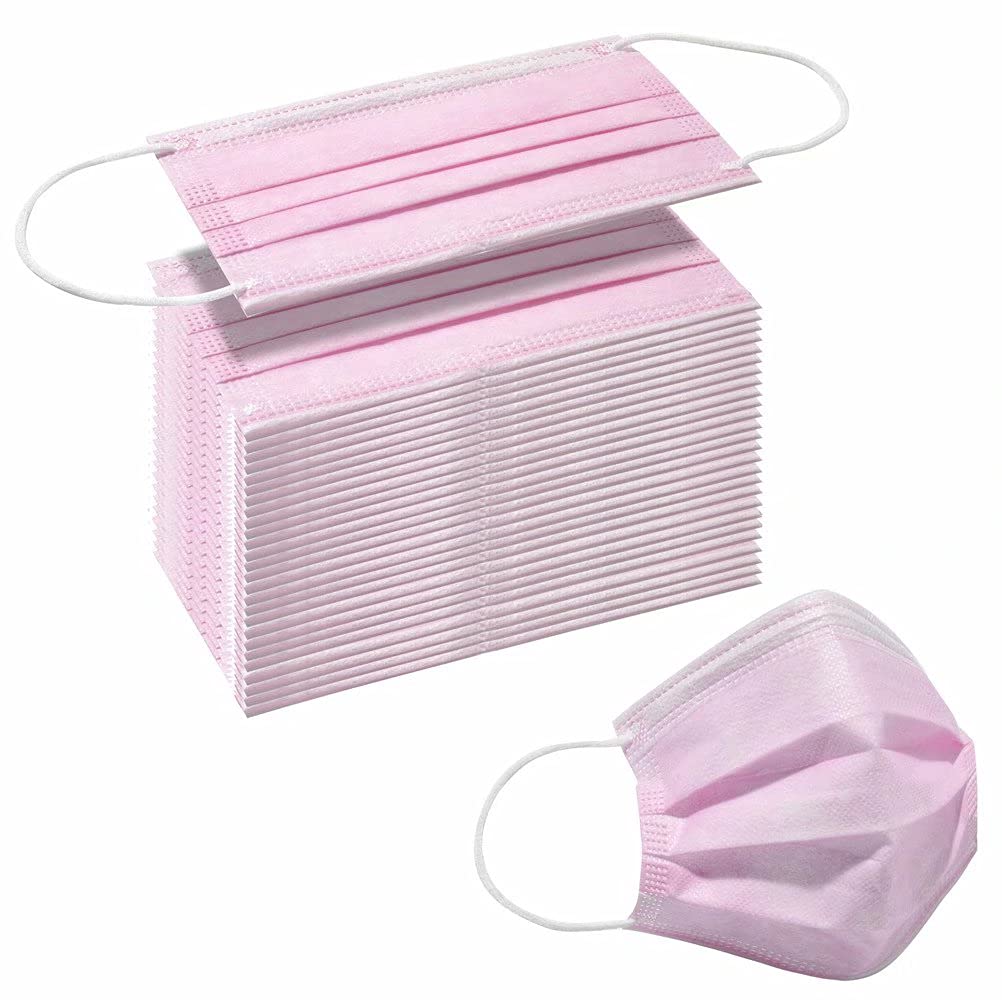 Face Mask 50pcs Pink Disposable Masks Breathable 3 Layer Dust Safety M | amzdealz